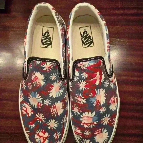 Vans Mens Slip On Shoes Classic Crew Floral Blue Low Top Size 10 - Picture 4 of 7
